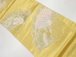 扇に花々・孔雀模様織出し袋帯